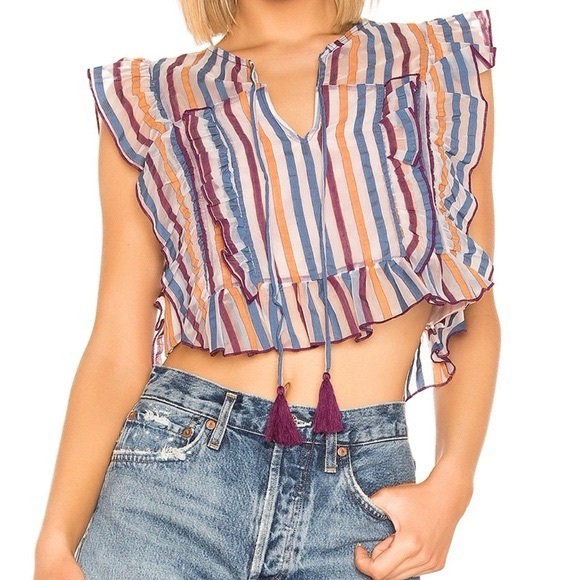 Tularosa Yaya Striped Ruffle Crop Top - Medium - NWT - Picture 2 of 3